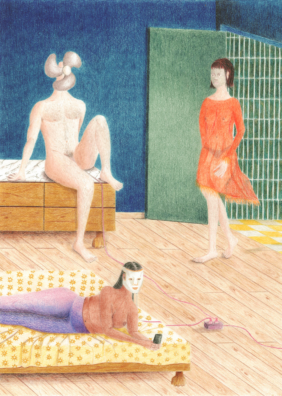 Gael Sillere, Changing Room part I, crayons sur papier, 30x40cm, 2024