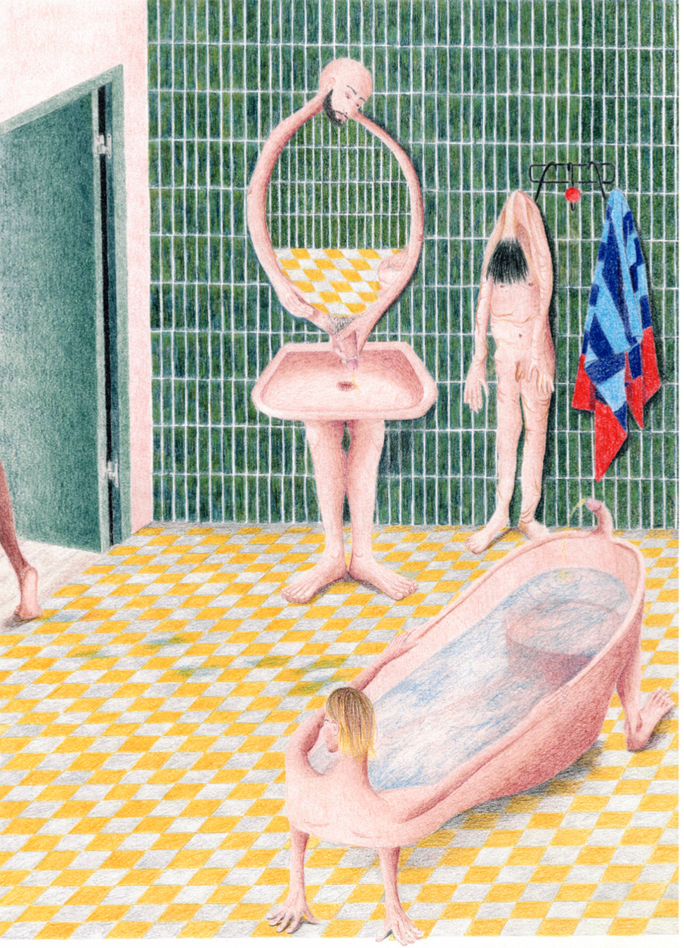 Gael Sillere, Changing Room part II, crayons sur papier, 30x40cm, 2024
