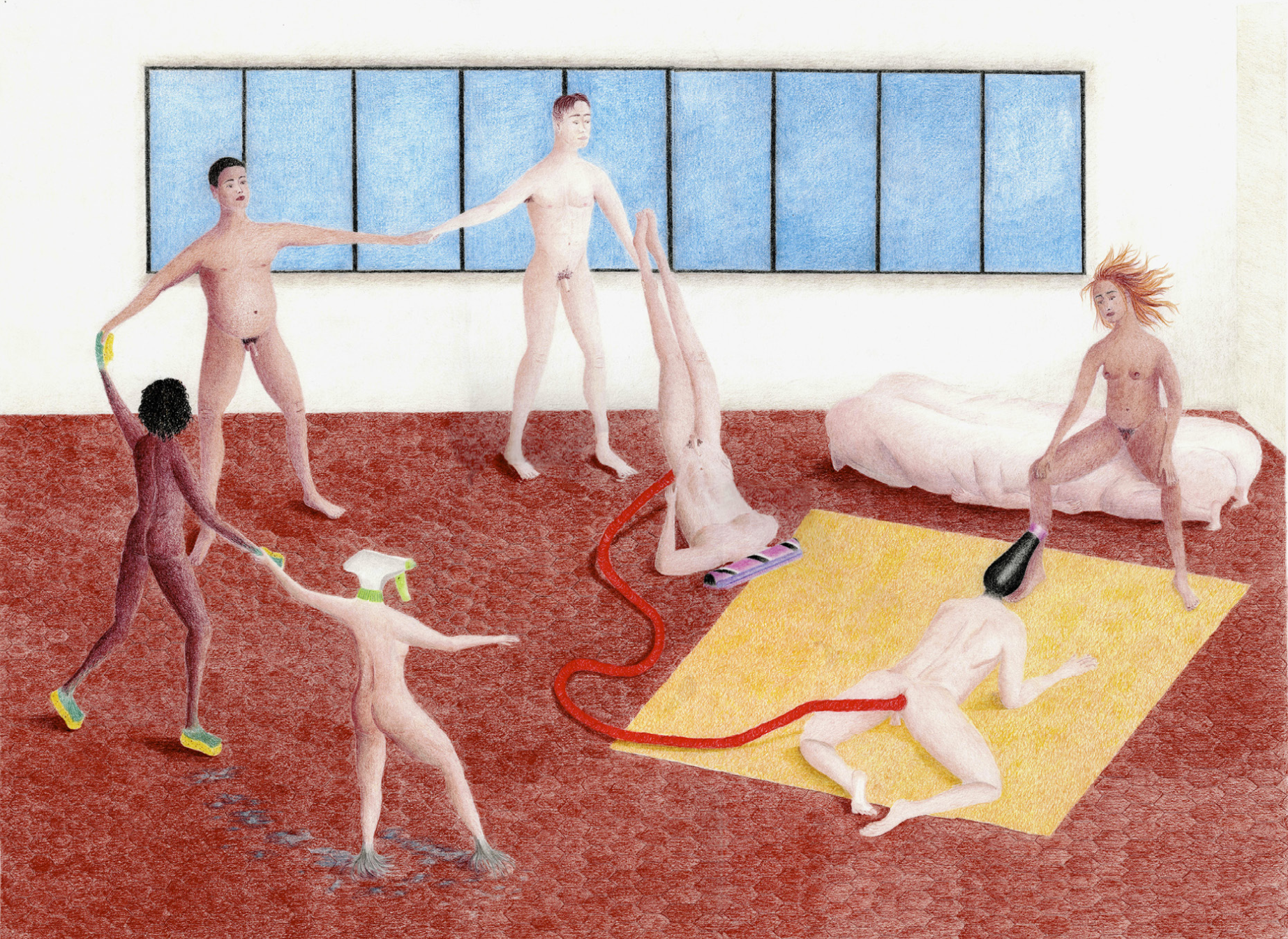 Gael Sillere, Sunday Afternoon, Crayons Luminance sur papier Arches 57x77 cm, 2023